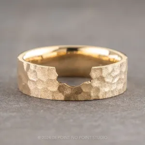 Hammered Ellipse Setting, 6mm 14k Yellow Gold Comfort Fit Wedding Band, Matte Finish
