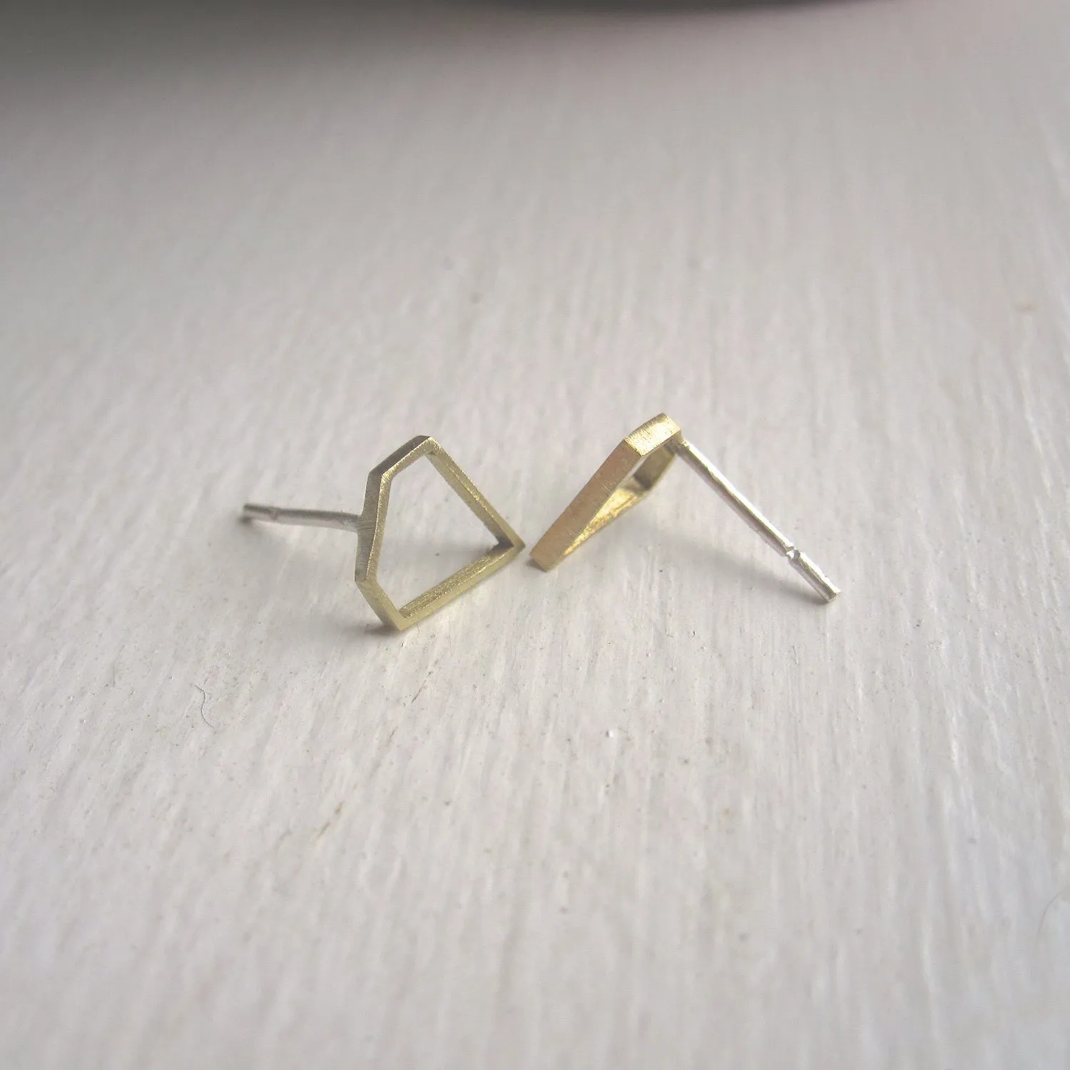 Hand-Made, Diamond Shaped, Outline Stud Earrings in Brass - 0172