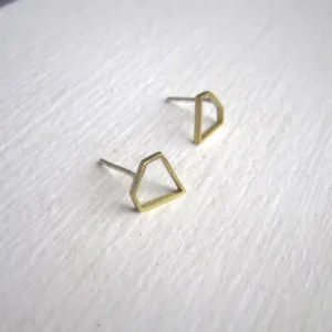 Hand-Made, Diamond Shaped, Outline Stud Earrings in Brass - 0172