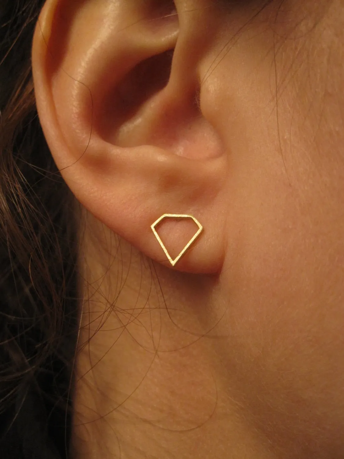 Hand-Made, Diamond Shaped, Outline Stud Earrings in Brass - 0172