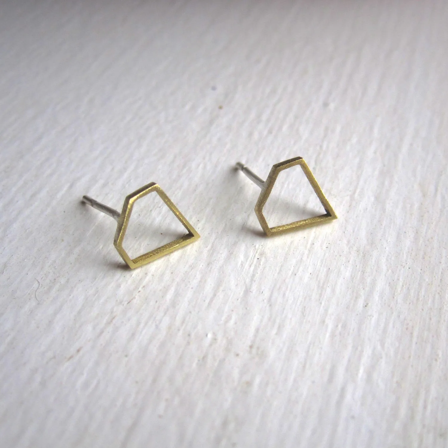 Hand-Made, Diamond Shaped, Outline Stud Earrings in Brass - 0172