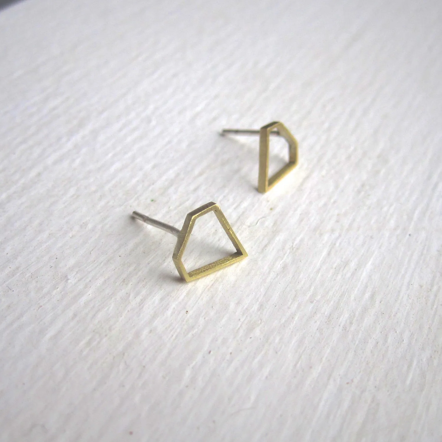 Hand-Made, Diamond Shaped, Outline Stud Earrings in Brass - 0172