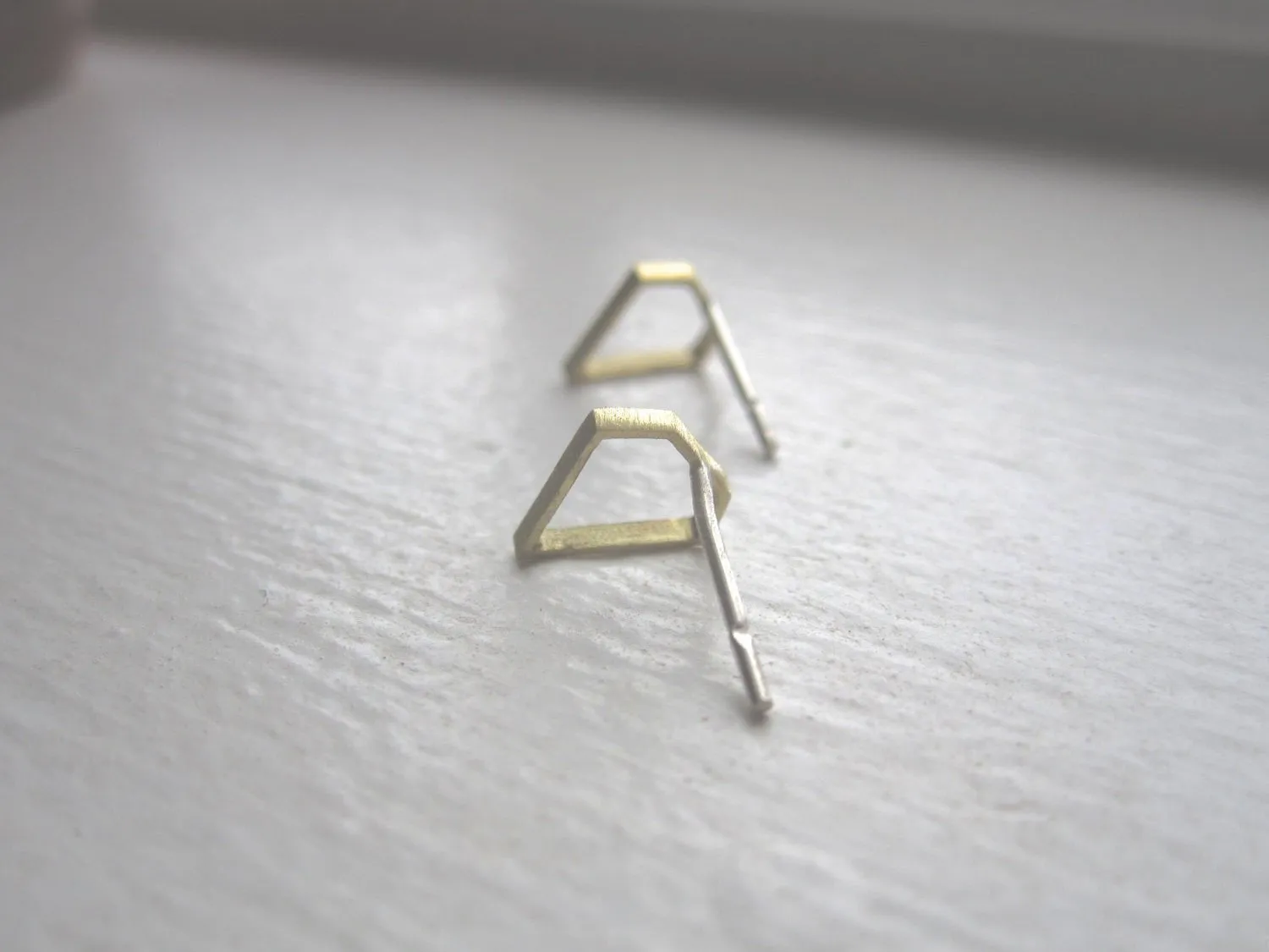 Hand-Made, Diamond Shaped, Outline Stud Earrings in Brass - 0172