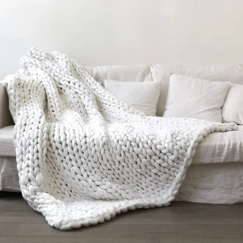 Hand Made Merino Wool Chunky Knit Boho Throw Blanket