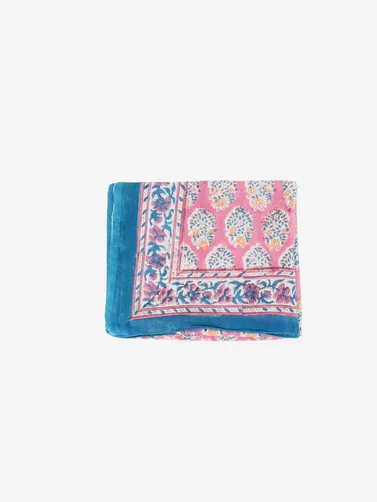 Handmade Block Print Sarong/Scarf Floral Blue & Pink