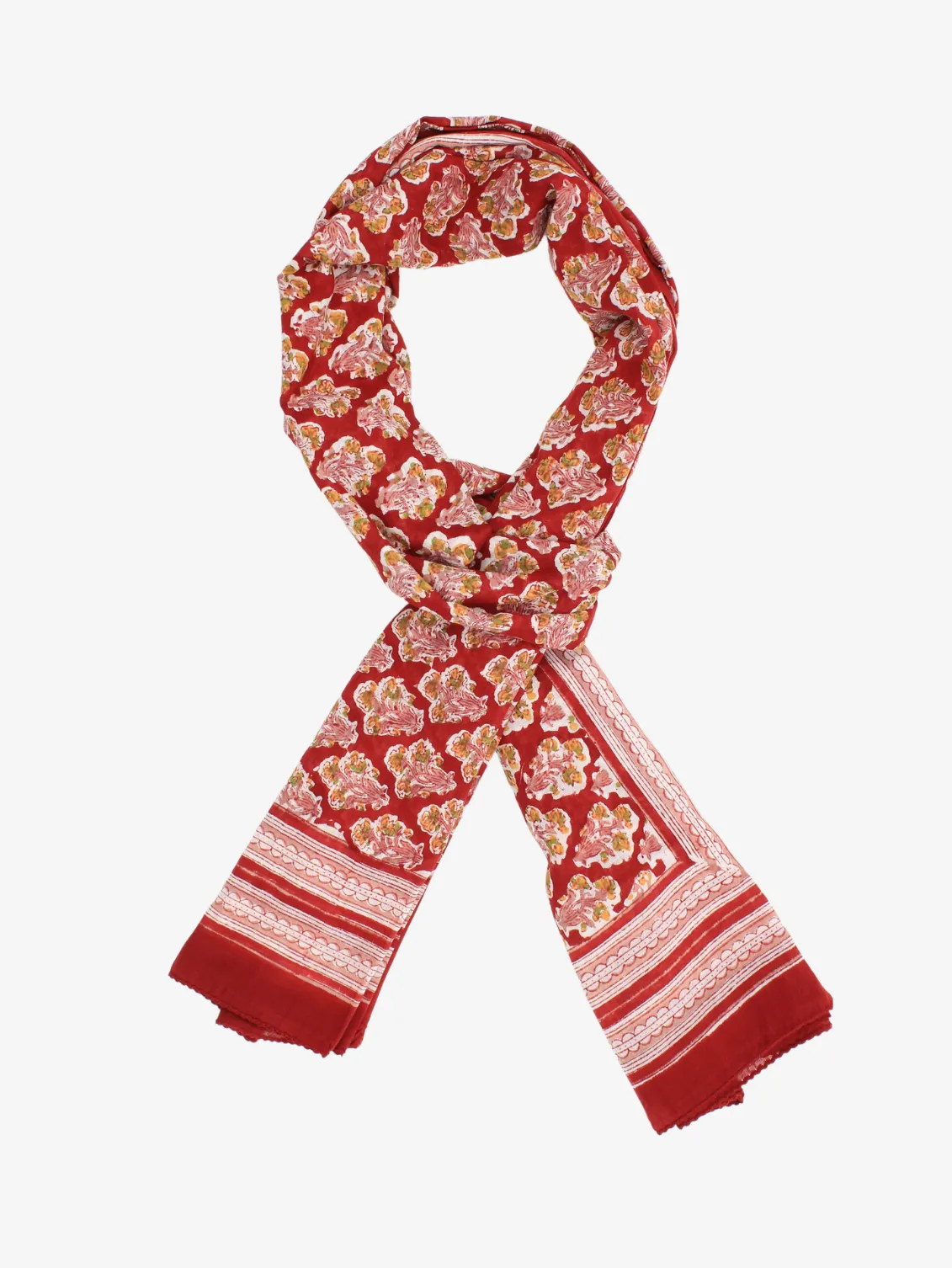 Handmade Block Print Sarong/Scarf in Red