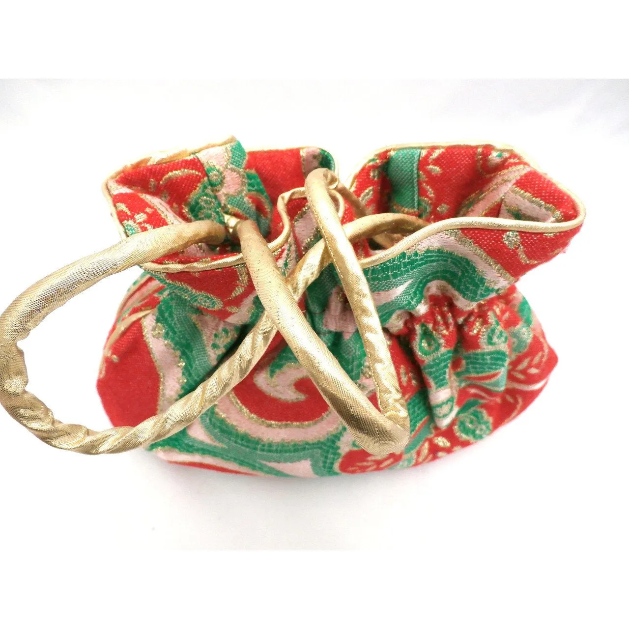 Handmade  Metallic Red/Gold  Paisley Brocade Purse 1970s Fabric