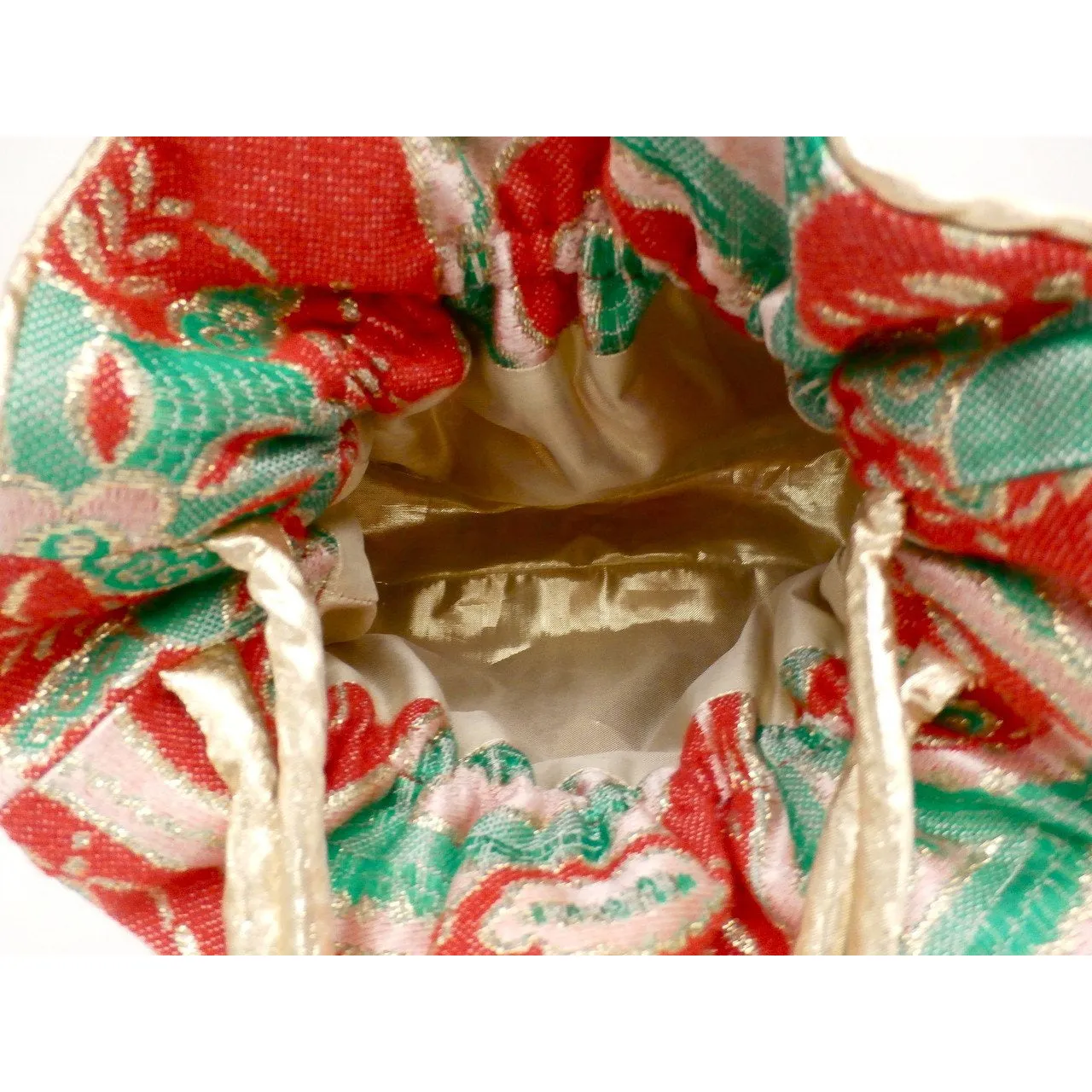 Handmade  Metallic Red/Gold  Paisley Brocade Purse 1970s Fabric