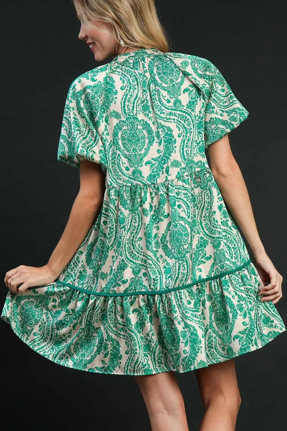 Hazel Blues® | Umgee Printed Notched Puff Sleeve Mini Dress