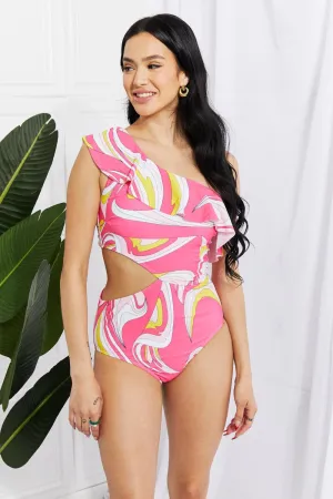 Hazel Blues® | Vitamin C Asymmetric Cutout Ruffle Swimsuit in Pink