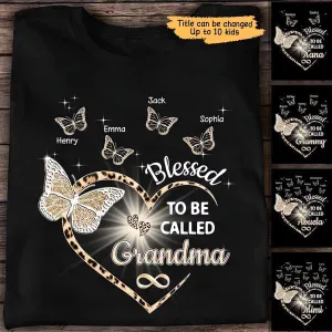 Heart Butterflies Grandma Leopard Personalized Shirt