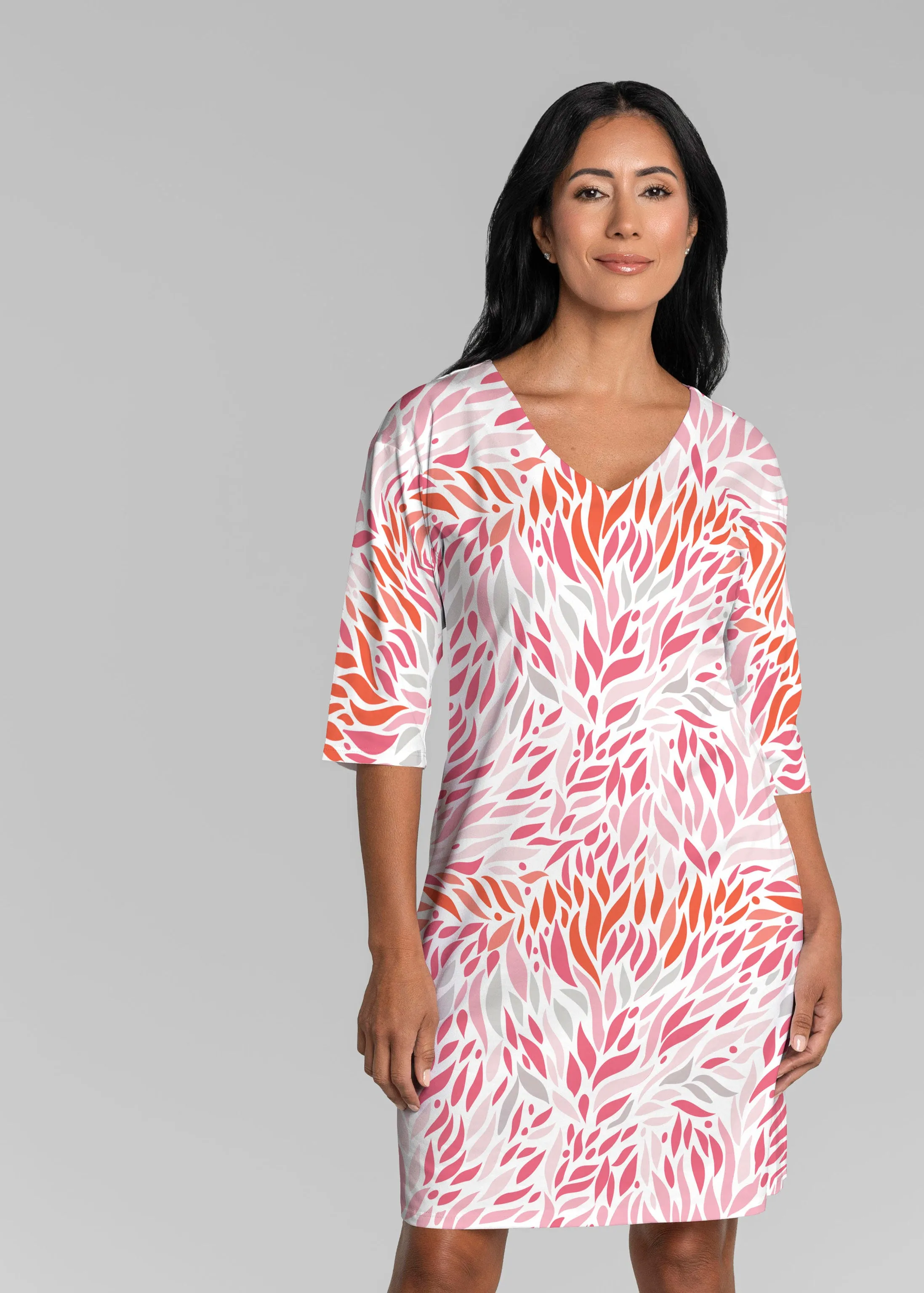 Hotsy Totsy Pink (8145) ~ Lucy 3/4 Sleeve V-Neck Dress