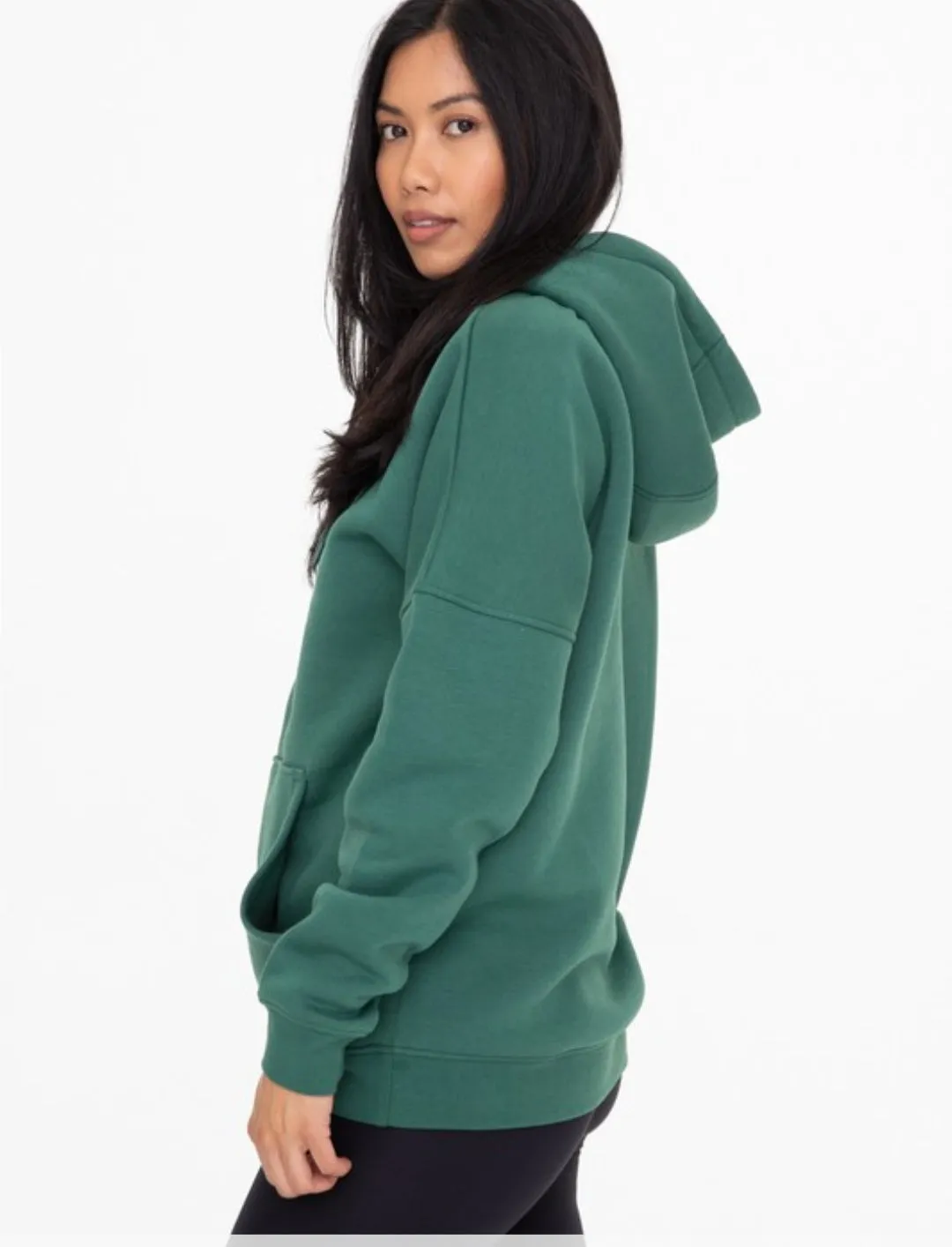Hunter Green Longline Slim Fit Fleece Hoodie
