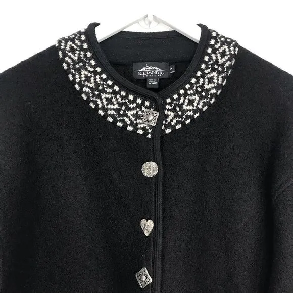 Icelandic Design Black White Nordic Design 100% Wool Sweater Coat