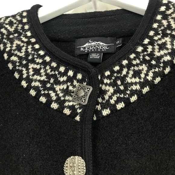 Icelandic Design Black White Nordic Design 100% Wool Sweater Coat