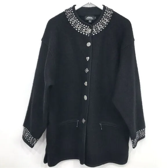 Icelandic Design Black White Nordic Design 100% Wool Sweater Coat