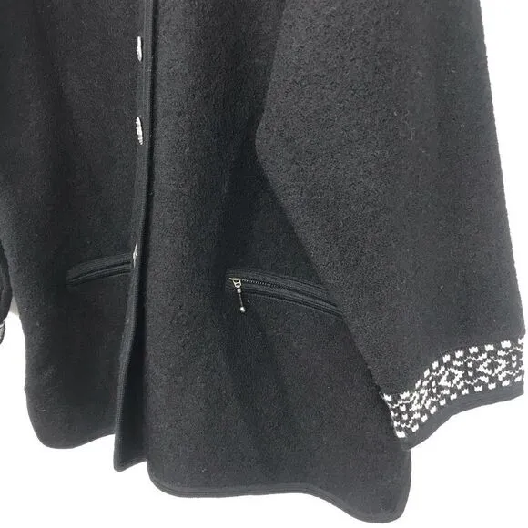 Icelandic Design Black White Nordic Design 100% Wool Sweater Coat