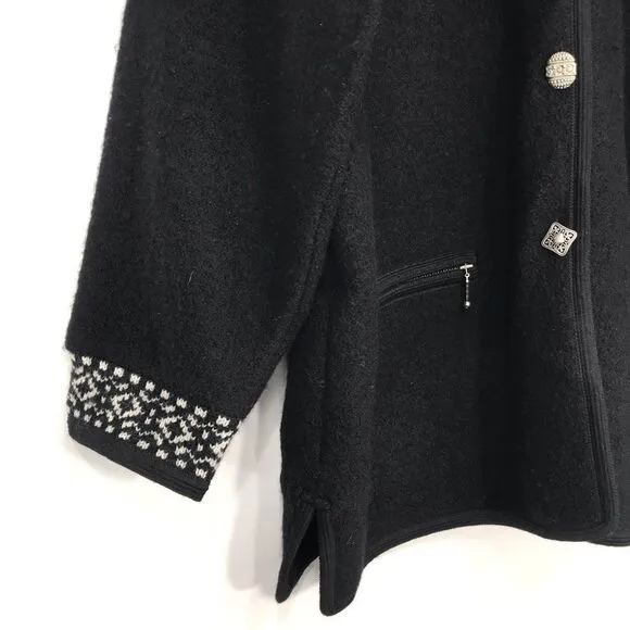Icelandic Design Black White Nordic Design 100% Wool Sweater Coat