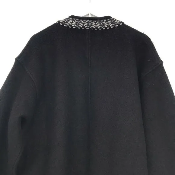 Icelandic Design Black White Nordic Design 100% Wool Sweater Coat