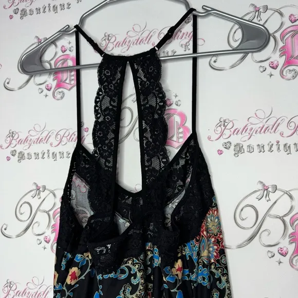In bloom dress paisley lace black red white blue floral boho open back soft luxe