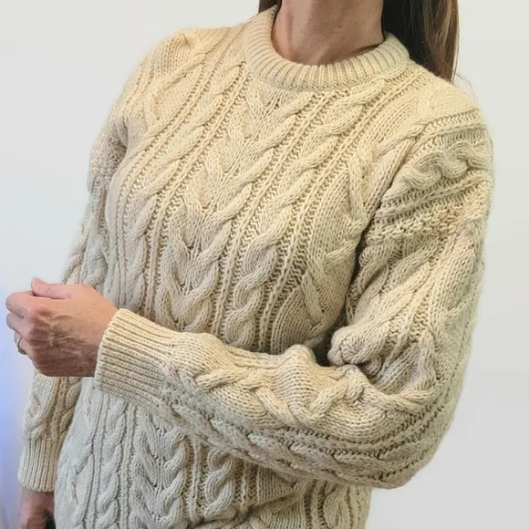 Irish Wool Ivory Pullover Fishermen's Sweater