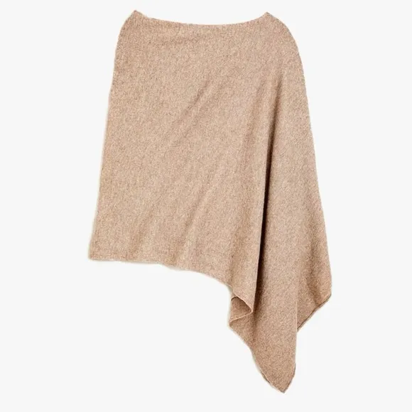 J. Crew Cashmere Wool Blend Cozy Asymmetrical Tan Poncho Shawl