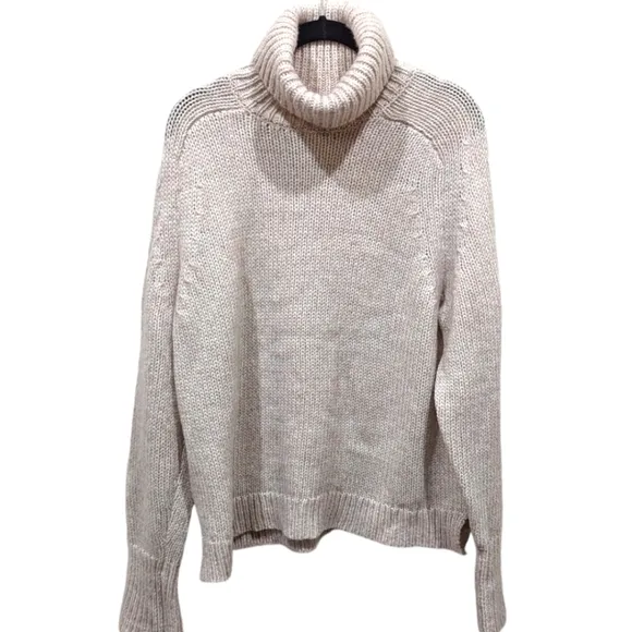 J Crew Pale Pink Chunky Wool/Mohair Blend Turtleneck Sweater (XL)