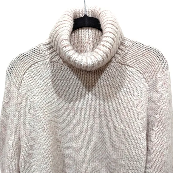 J Crew Pale Pink Chunky Wool/Mohair Blend Turtleneck Sweater (XL)