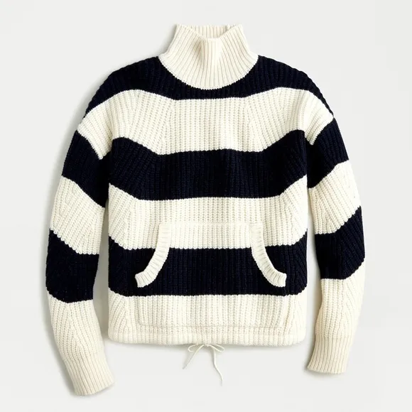 J.Crew Thick Knit Merino Wool Front-pocket Turtleneck Sweater in Rugby Stripe