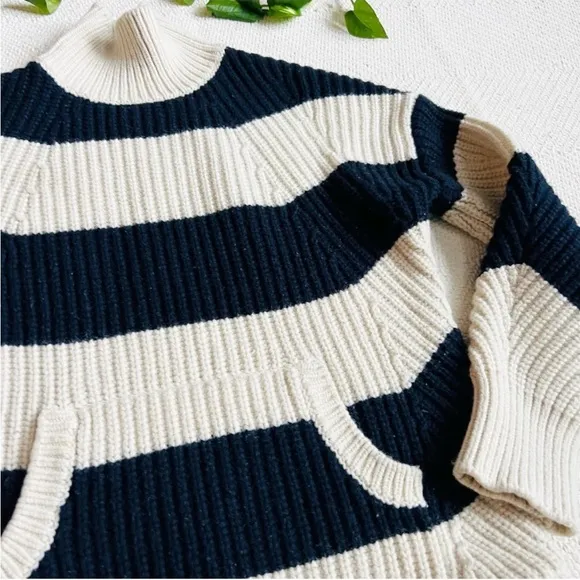J.Crew Thick Knit Merino Wool Front-pocket Turtleneck Sweater in Rugby Stripe