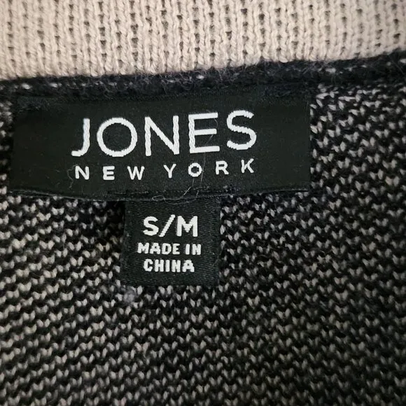 Jones New York Black Cream Plaid Full Zip Poncho Size S/M