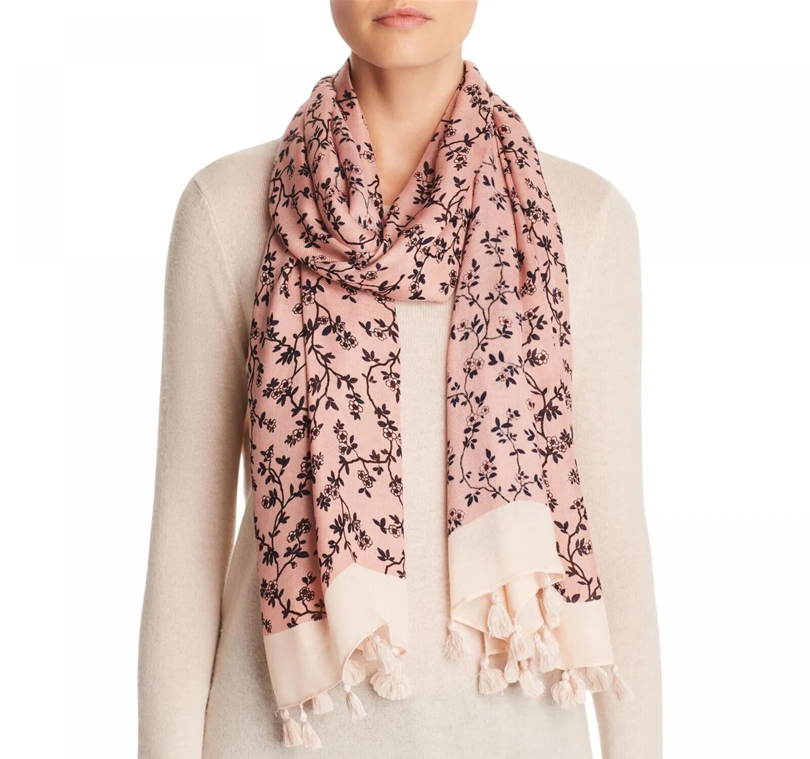 Kate Spade New York Womens Wild Roses Tassle Rectangle Oblong Scarf Pink OS
