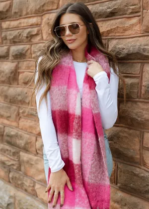 Keeping Cozy Chunky Scarf - Pink Plaid