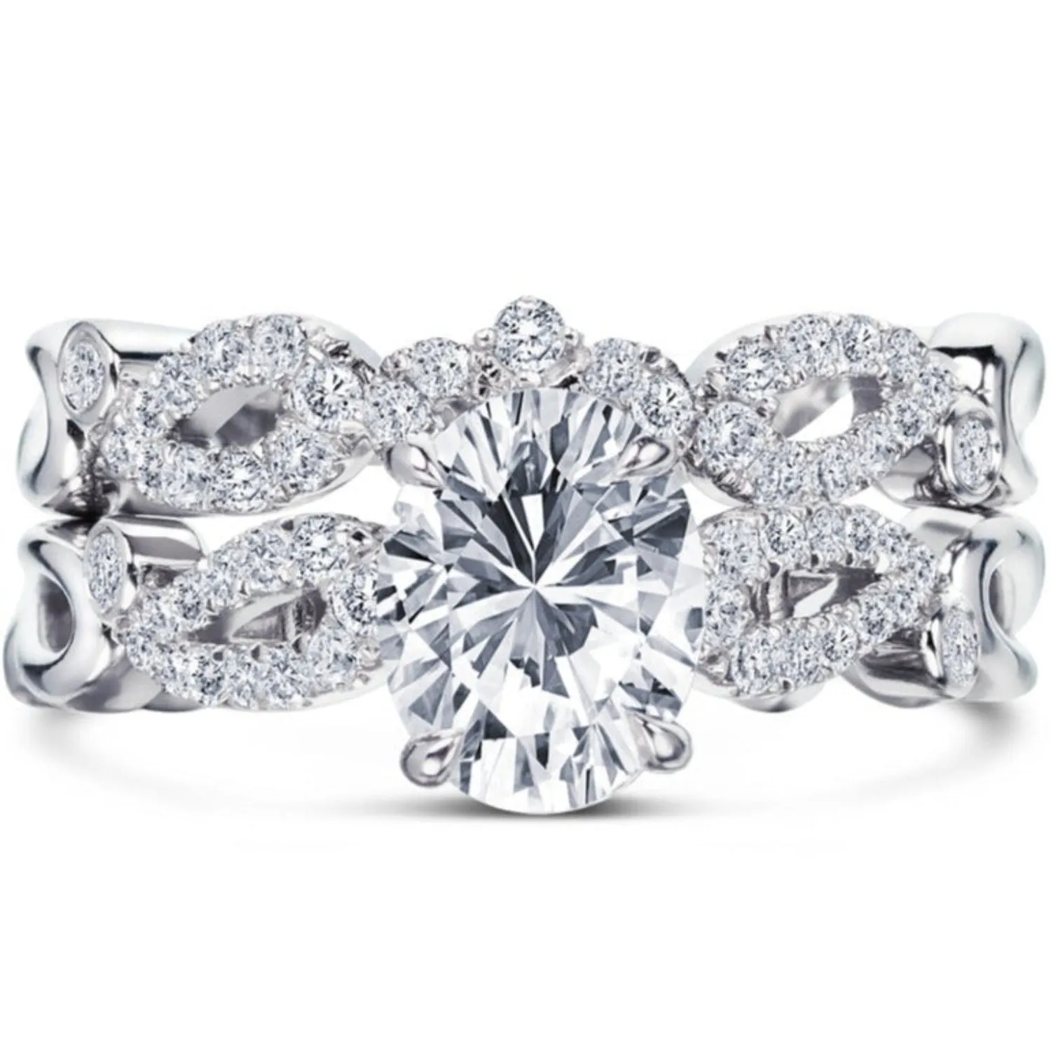 Kirk Kara "Rayana" Cathedral Diamond Engagement Ring with Oval Center