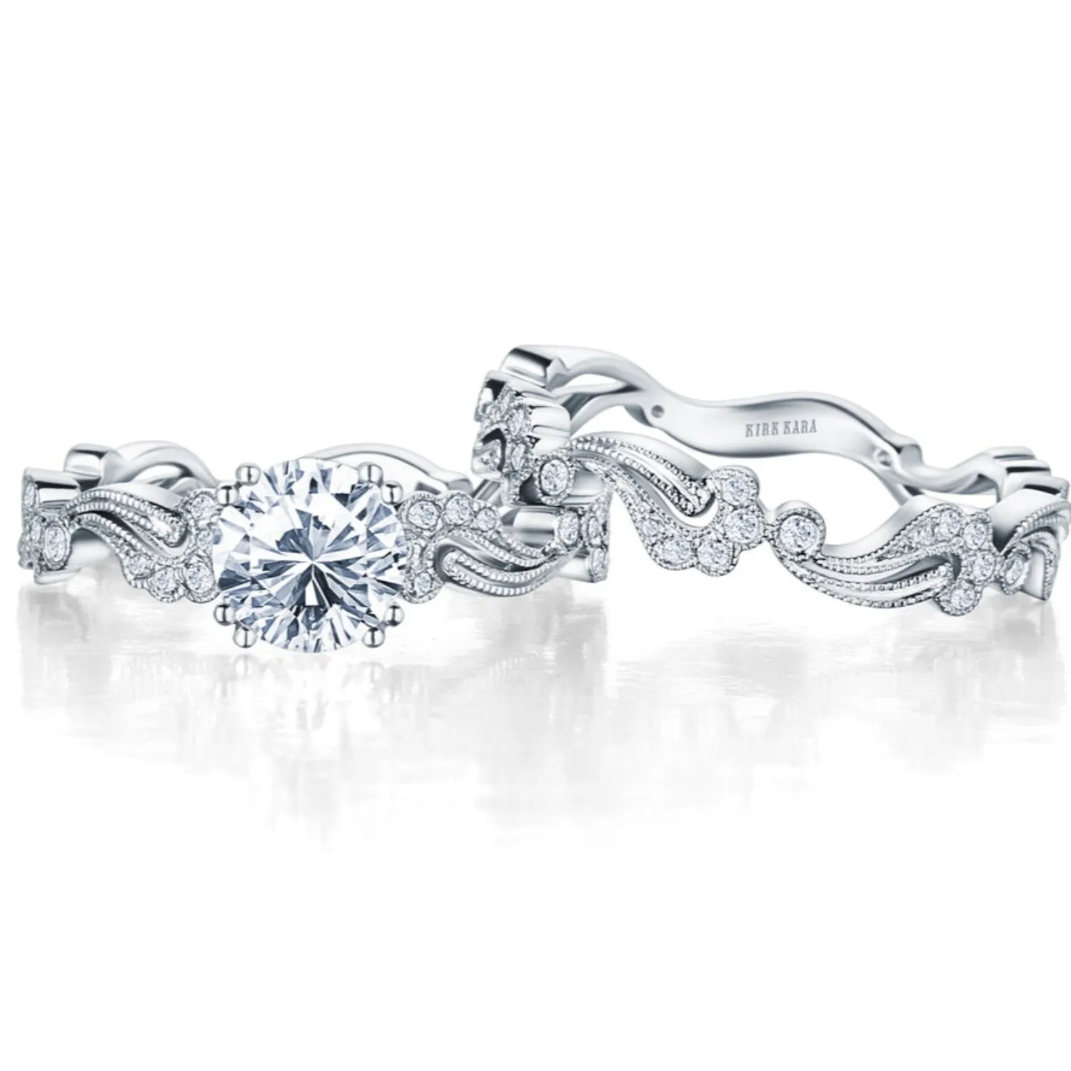 Kirk Kara "Rayana" Milgrain Paisley Swirl Diamond Engagement Ring