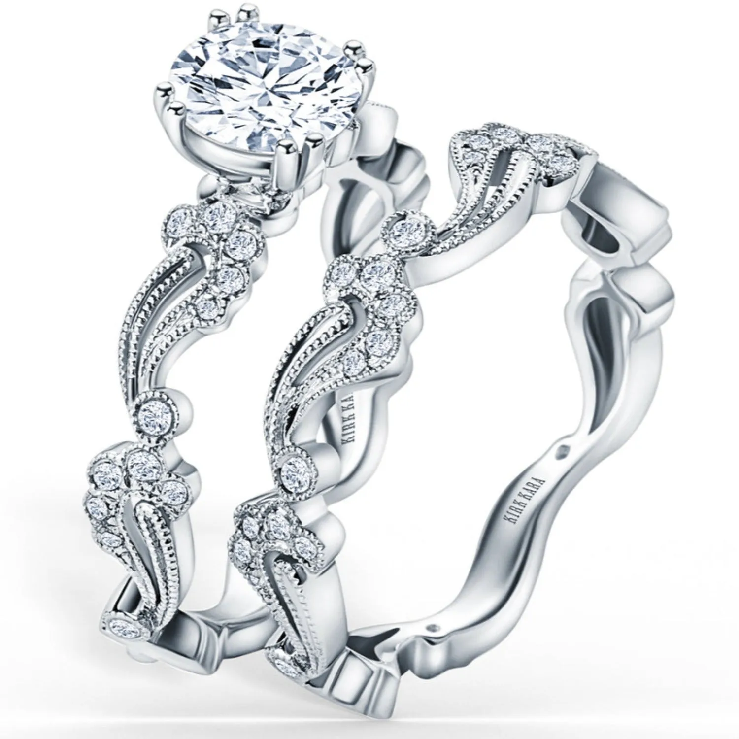 Kirk Kara "Rayana" Milgrain Paisley Swirl Diamond Engagement Ring