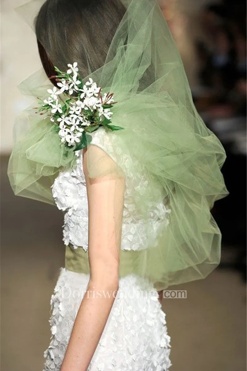 Korean Stylenew Simple Plain Tulle Light Green Photography Bridal Veil