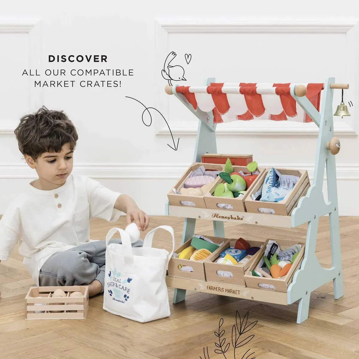 Le Toy Van Wooden Market Stall & Fruit Play Food Crate