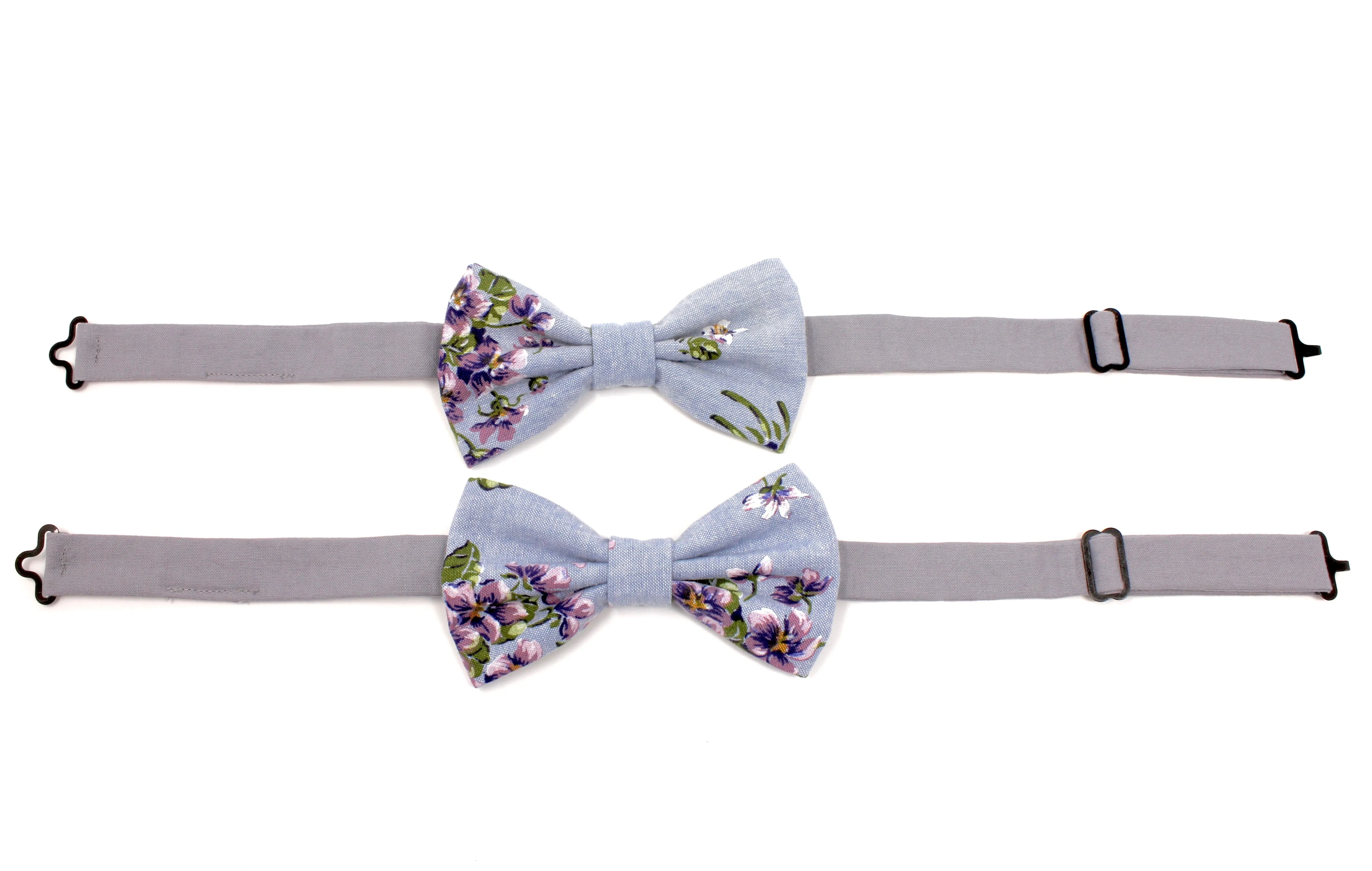 Light Denim & Purple Floral Bow Tie