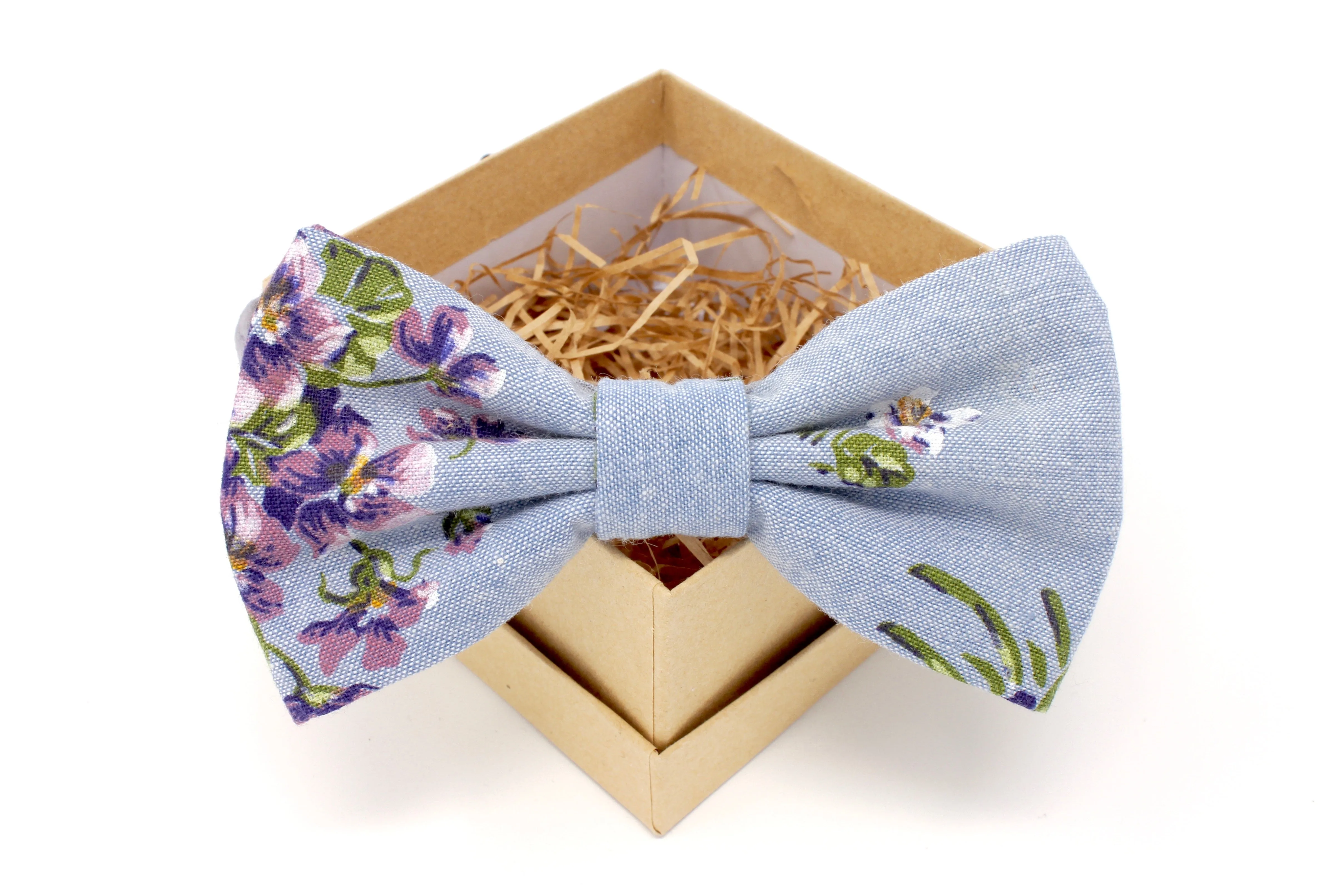 Light Denim & Purple Floral Bow Tie