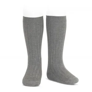Light Grey Wide Ribbed Knee High Socks
