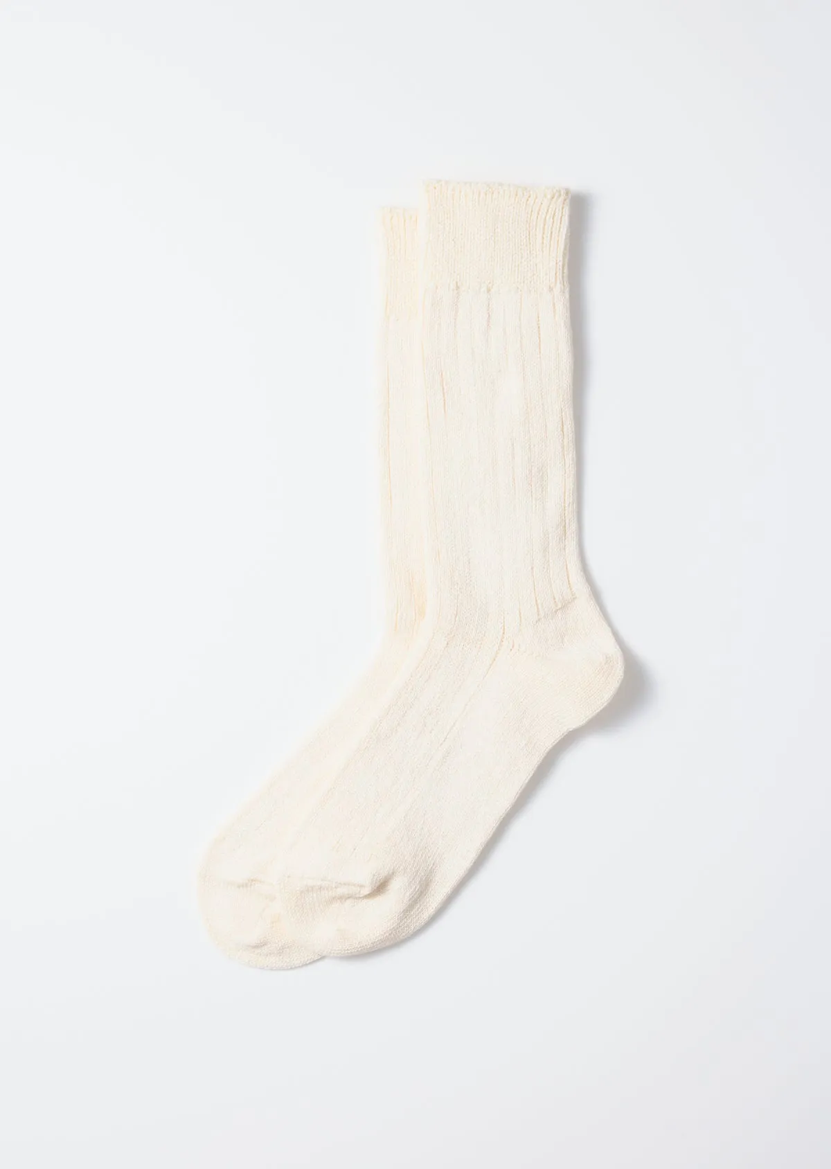 Linen Cotton Ribbed Crew Socks - Ecru
