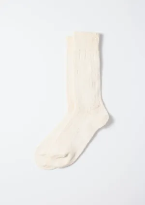 Linen Cotton Ribbed Crew Socks - Ecru