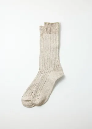 Linen Cotton Ribbed Crew Socks - Greige
