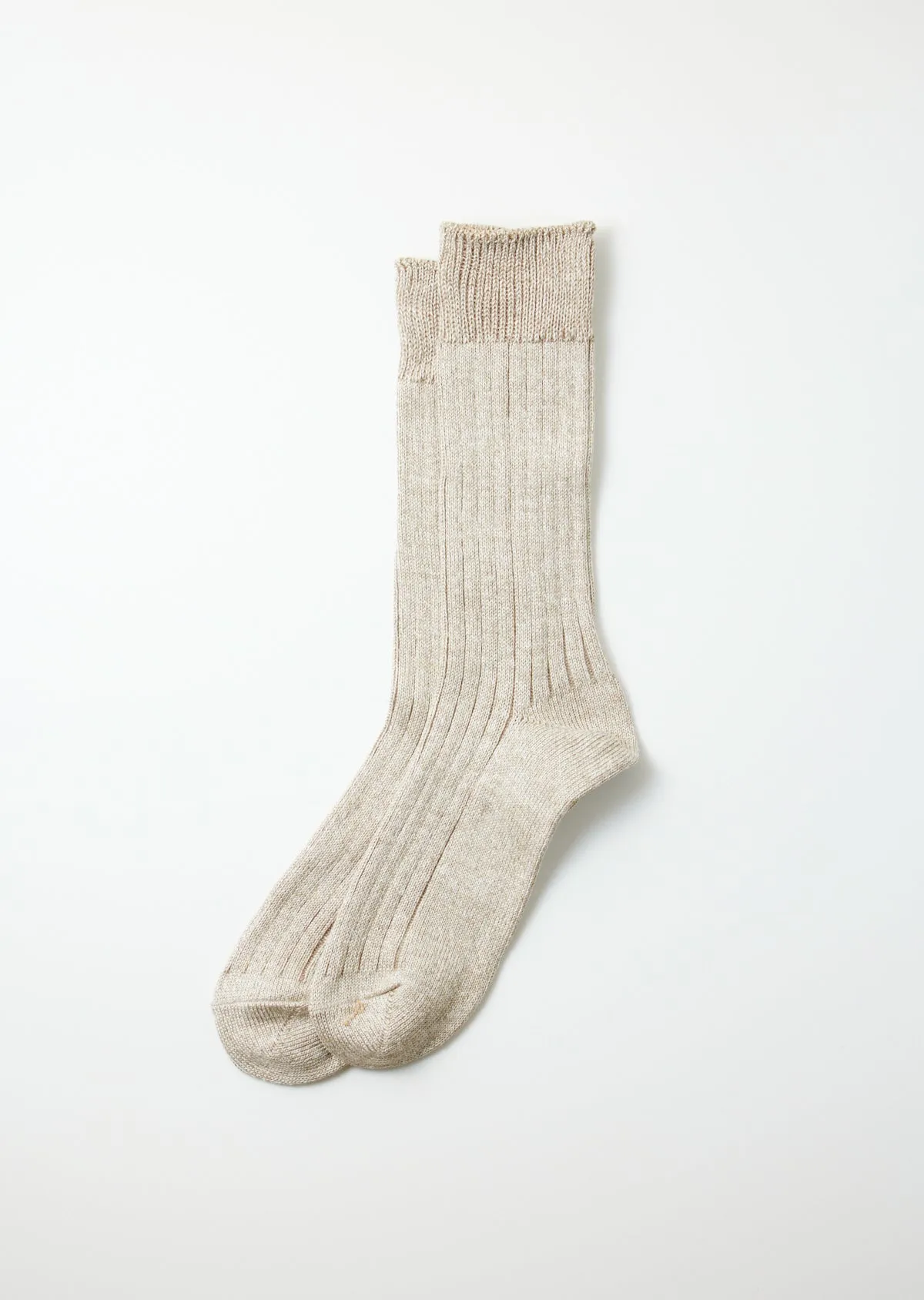 Linen Cotton Ribbed Crew Socks - Greige