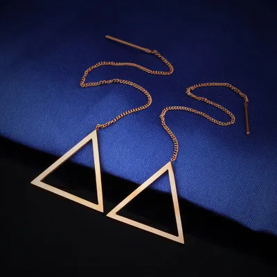 Long Tassel Earrings Geometric Earrings Simple Titanium Steel Earrings