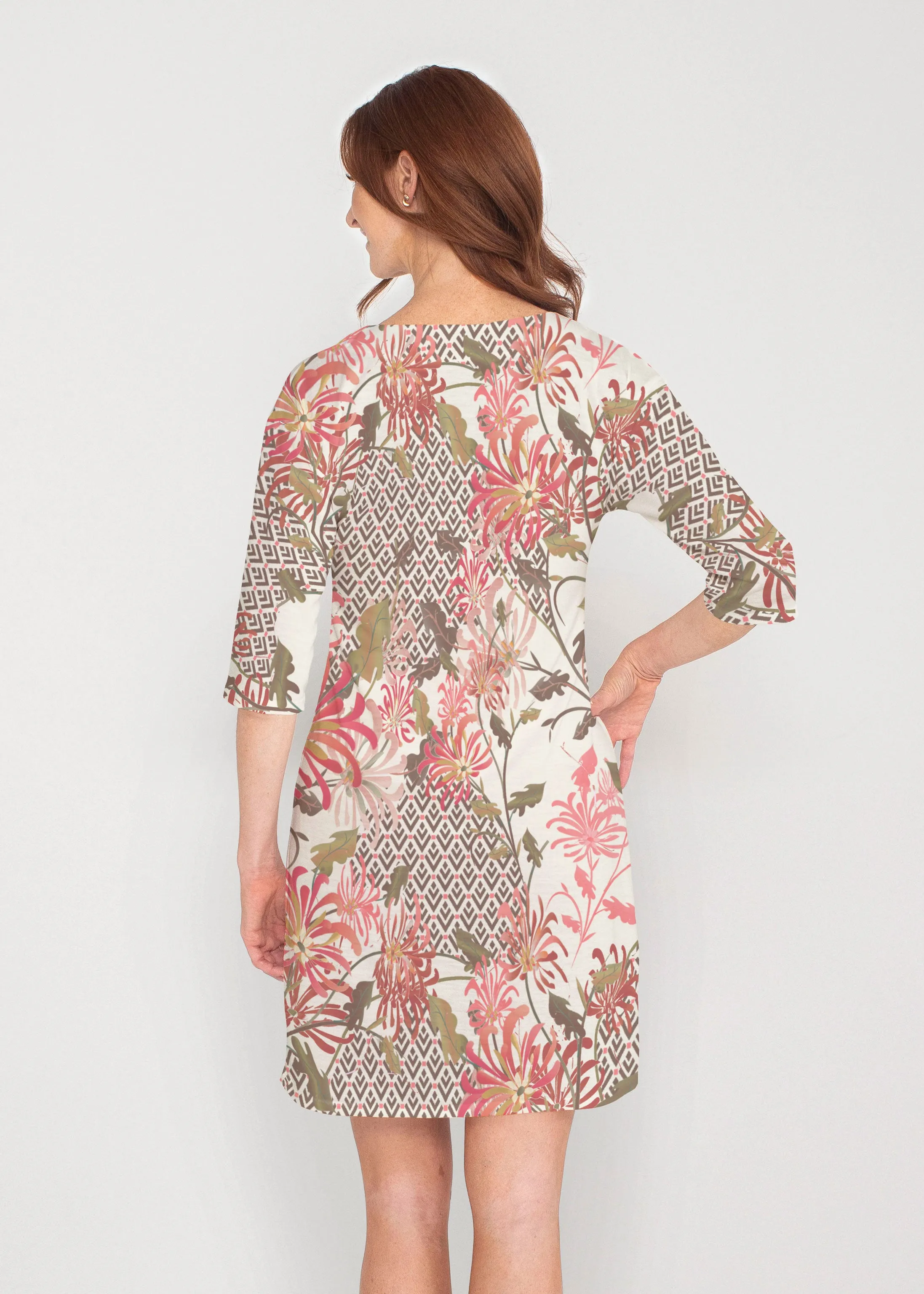 Lucia Chocolate (8129) ~ Drop Shoulder 3/4 Sleeve V-Neck Dress
