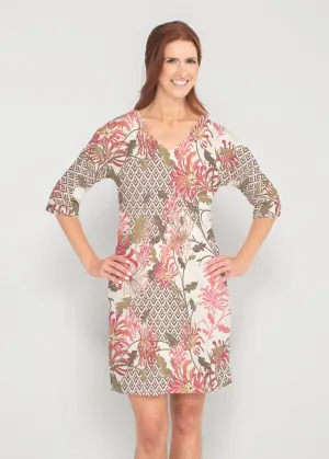 Lucia Chocolate (8129) ~ Drop Shoulder 3/4 Sleeve V-Neck Dress