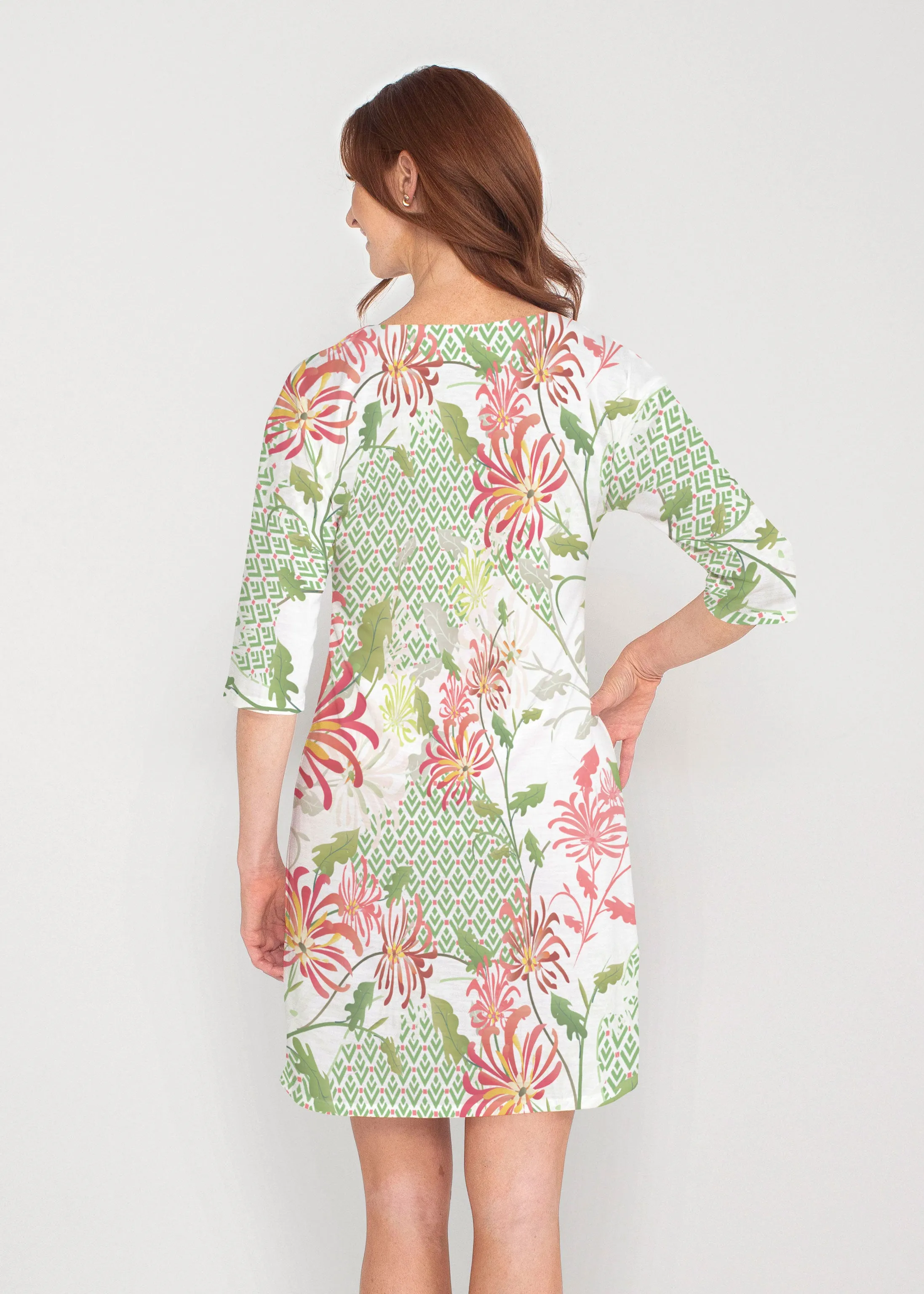 Lucia Green (8089) ~ Drop Shoulder 3/4 Sleeve V-Neck Dress