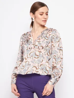 Madame Printed Peach Surplice Neck Top